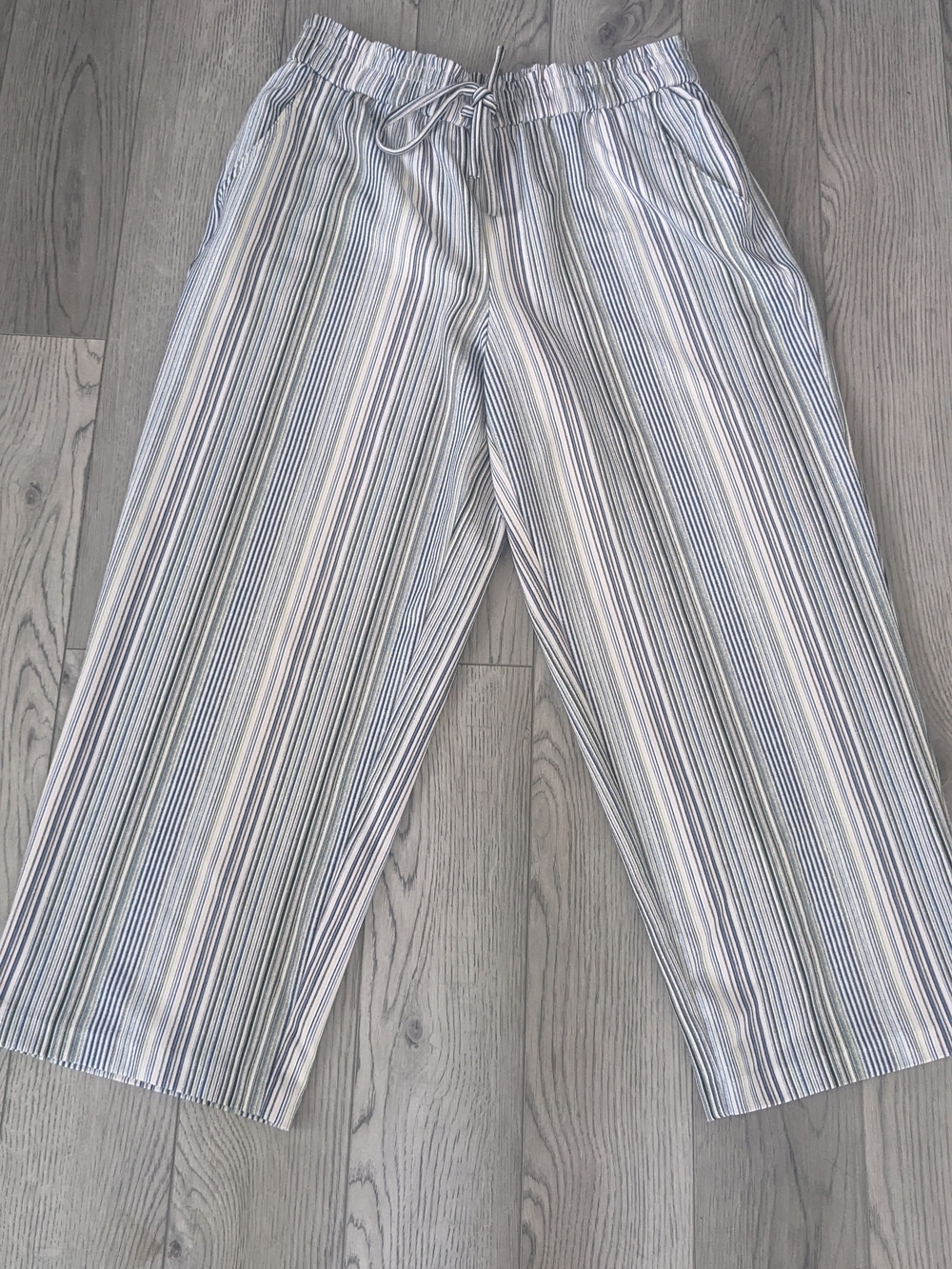 Cato Women's Wide-Leg Striped Drawstring Pants - Blue & White 14